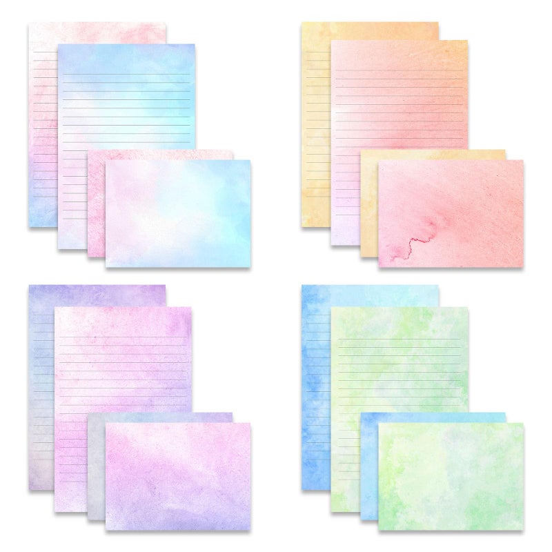 TEETOOKEA 72 Pieces Stationery Set with Envelopes (48 Lined Watercolor Sheets + 24 Matching Envelopes)  8 Unique Designs  5.5 x 8.25 inch Double Sided Printing stationery paper for Letter Writing - Image 1